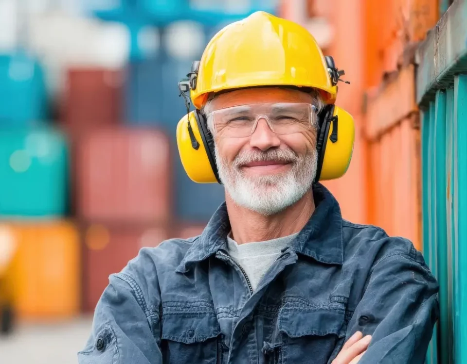 operaio con cuffie anti rumore