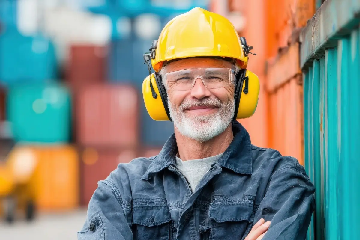 operaio con cuffie anti rumore